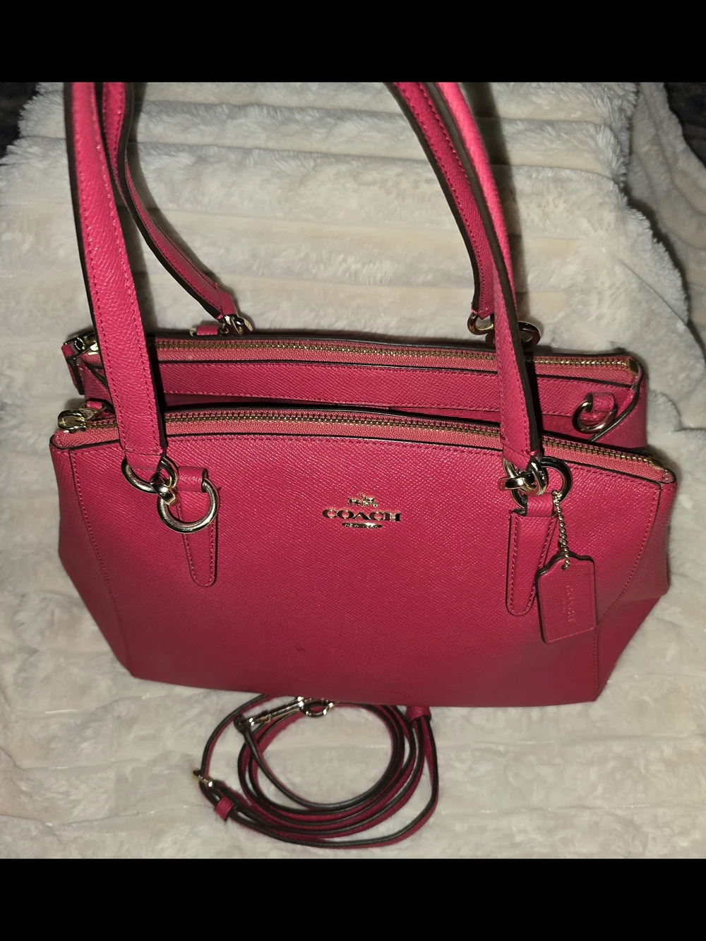 Coach Pink Leather Satchel Bag - Signature Logo